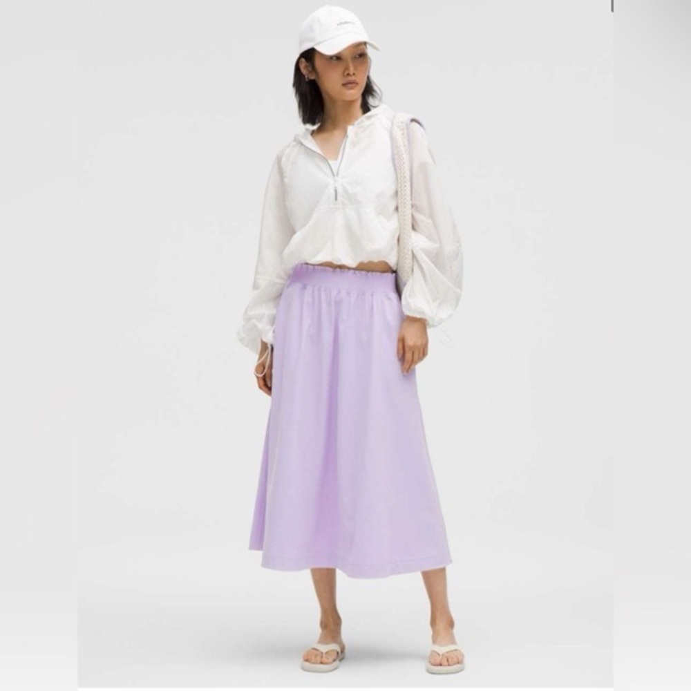 Lululemon Stretch Woven Ruffle-Waist Midi Skirt in Lavender Frost - L